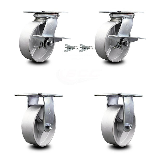 6 Inch Semi Steel Caster Brakes/Swivel Locks and 2 Rigid, 2PK